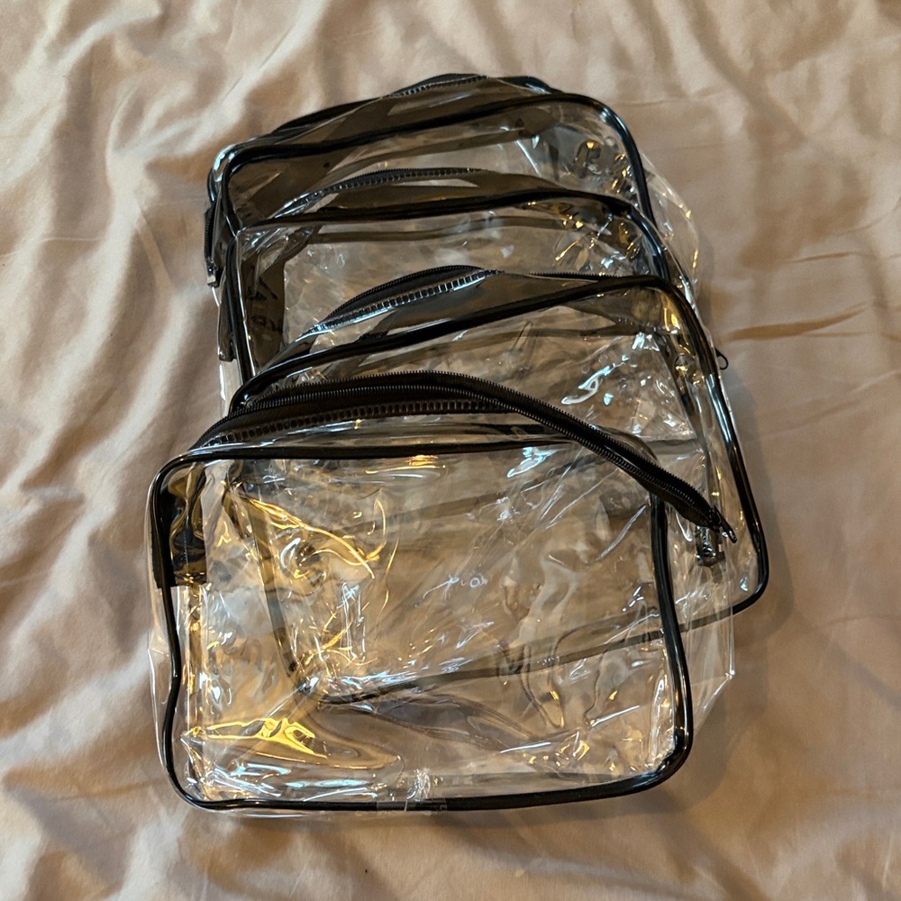 Set of 5 Clear Zipper Cosmetic Bags with Black Trim